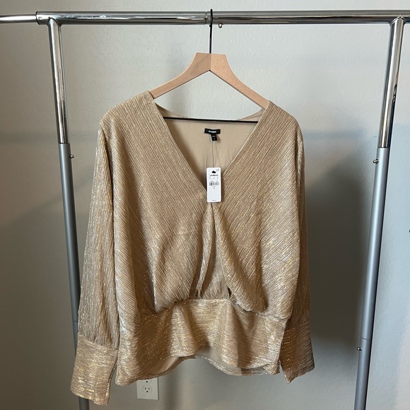 Express Tops - Express Gold Metallic V-Neck Blouse